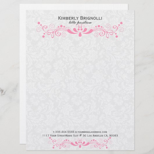 Rosa Leiste mit weißen Damasken Briefbogen (Vorne/Hinten)