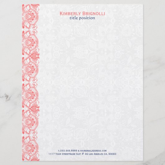 Rosa Leiste mit weißen Damasken Briefbogen (Vorderseite)