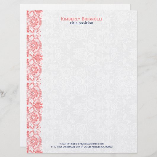 Rosa Leiste mit weißen Damasken Briefbogen (Vorne/Hinten)