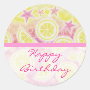 Rosa Lemonade "Birthday" Aufkleber rund Streifen