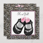 Rosa Leopard Baby Dusche Einladungen (Vorne/Hinten)