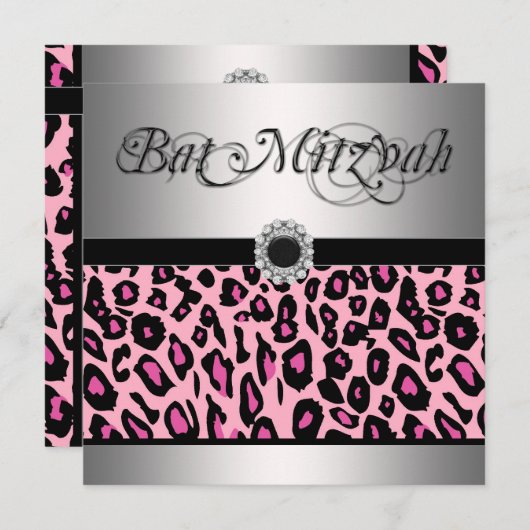 Rosa Leopard Bat Mitzvah Einladungen (Vorne/Hinten)