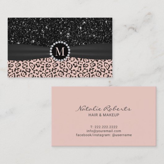 Rosa Leopard Black Glitzer Eventplanung Visitenkarte (Vorne/Hinten)