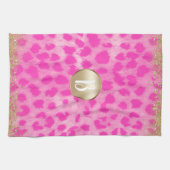 Rosa Leopard Cheetah Print Gold Glitzer Monogram Geschirrtuch (Horizontal)