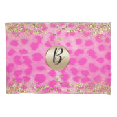Rosa Leopard Cheetah Print Gold Glitzer Monogram Kissenbezug (Vorderseite)