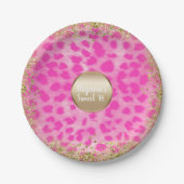 Rosa Leopard Cheetah Print Gold Glitzer Monogram Pappteller (Vorderseite)