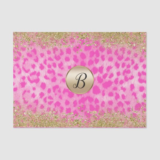 Rosa Leopard Cheetah Print Gold Glitzer Monogram Seidenpapier (Vorderseite)