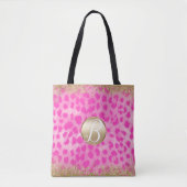 Rosa Leopard Cheetah Print Gold Glitzer Monogram Tasche (Vorderseite)