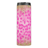 Rosa Leopard Cheetah Print Gold Glitzer Monogram Thermosbecher (Rückseite)