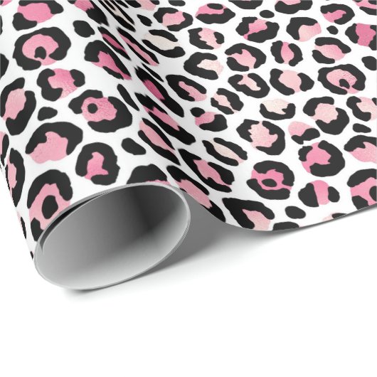 Rosa Leopard-Druck in Weiß Geschenkpapier (Rolleneckpunkt)