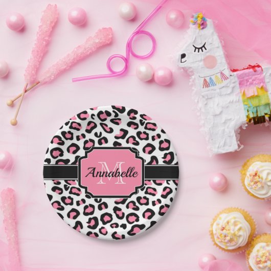 Rosa Leopard-Druck Pappteller (Party)