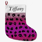 Rosa Leopard-Druck-personalisierter Großer Weihnachtsstrumpf (Vorderseite)
