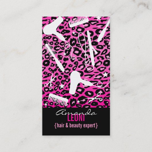 Rosa Leopard-Druck-Salon bearbeitet Visitenkarte (Vorderseite)