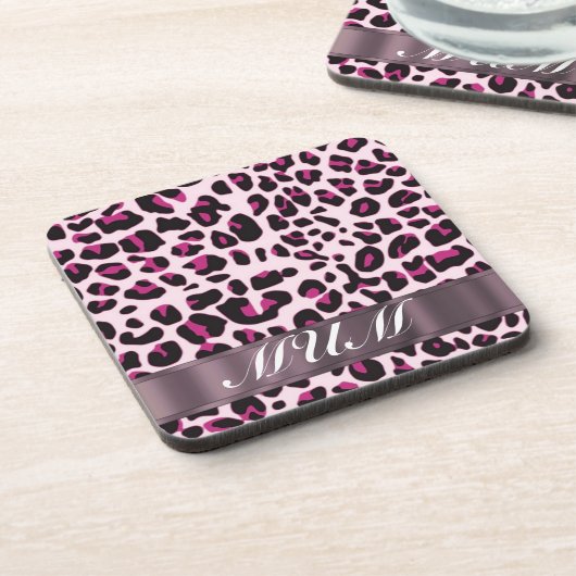 Rosa Leopard drucken personalisierte Mütter Untersetzer (Linke Seite)