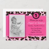 Rosa Leopard Foto Geburtstag Einladung (Vorne/Hinten)