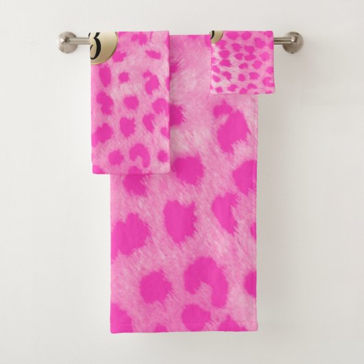 Rosa Leopard Gepard Druck Chic Monogramm Badhandtuch Set (Insitu)