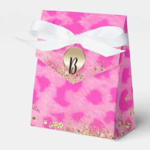 Rosa Leopard Gepard Druck Gold Glitter Monogramm Geschenkschachtel