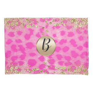 Rosa Leopard Gepard Druck Gold Glitter Monogramm Kissenbezug