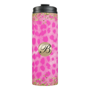 Rosa Leopard Gepard Druck Gold Glitter Monogramm Thermosbecher