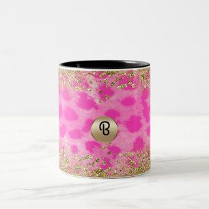 Rosa Leopard Gepard Druck Gold Glitter Monogramm Zweifarbige Tasse