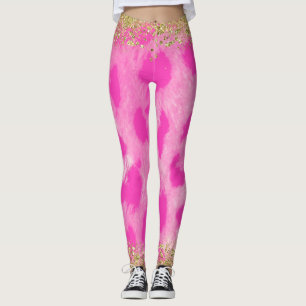 Rosa Leopard Gepard Druck Gold Glitter Trendy Leggings