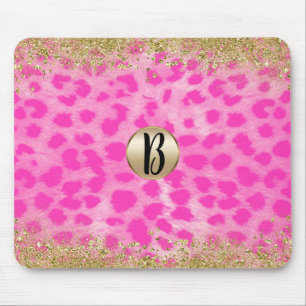 Rosa Leopard Gepard Tier Gold Glitter Monogramm Mousepad