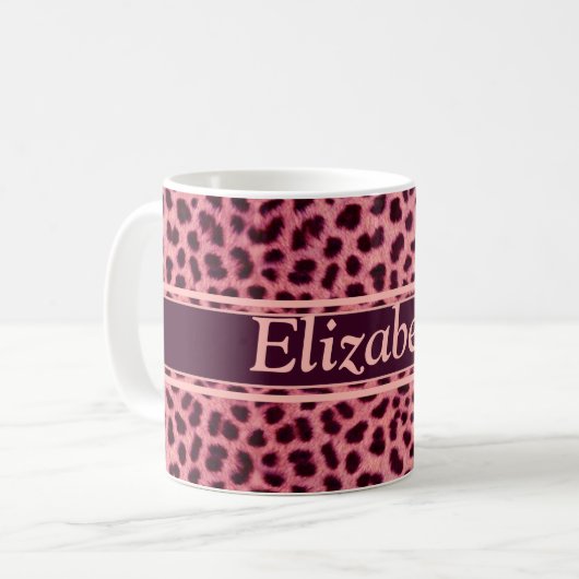 Rosa Leopard-Haut-Muster personifizieren Kaffeetasse (Vorderseite Links)