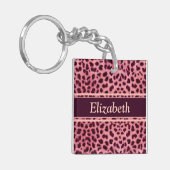Rosa Leopard-Haut-Muster personifizieren Schlüsselanhänger (Vorderseite links)