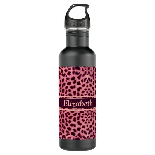 Rosa Leopard-Haut-Muster personifizieren Trinkflasche (Vorderseite)