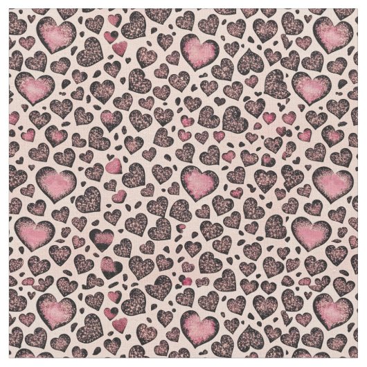 Rosa Leopard Herzmuster auf Blush Stoff (Nahaufnahme)
