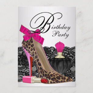 Rosa Leopard High Heel Shoe Girly Birthday Party Einladung