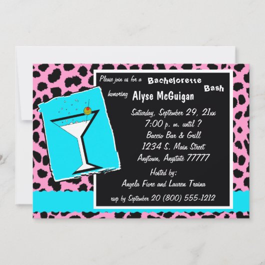 Rosa Leopard Junggeselinnen-Abschied Einladung (Vorderseite)