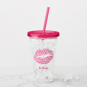 Rosa Leopard-Kuss - personalisiert Acryltrinkbecher