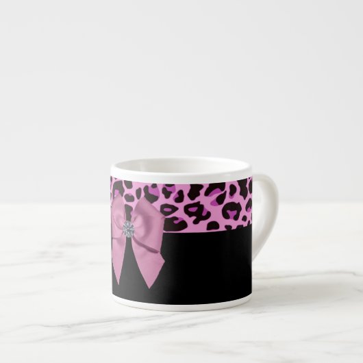 Rosa Leopard mit Bow und Diamond Espressotasse (Vorderseite Rechts)