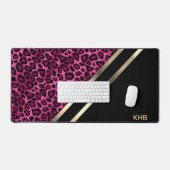 Rosa Leopard mit Gold und Schwarz - Monogramm Schreibtischunterlage (Tastatur & Maus)