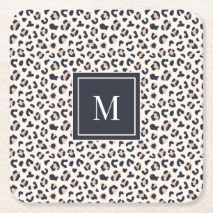 Rosa Leopard-Monogramm Rechteckiger Pappuntersetzer