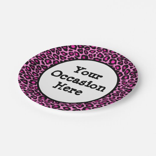 Rosa Leopard-Party personifizieren Pappteller (Schrägansicht)