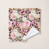 Rosa Leopard Print Aquarell Floral Badhandtuch Set (Waschlappen)