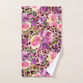 Rosa Leopard Print Aquarell Floral Badhandtuch Set (Handtuch)