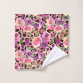 Rosa Leopard Print Aquarell Floral Badhandtuch Set (Waschlappen)
