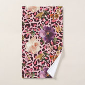 Rosa Leopard Print Aquarell Floral Badhandtuch Set (Handtuch)