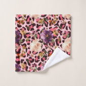 Rosa Leopard Print Aquarell Floral Badhandtuch Set (Waschlappen)