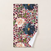 Rosa Leopard Print Aquarell Floral Badhandtuch Set (Handtuch)