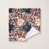 Rosa Leopard Print Aquarell Floral Badhandtuch Set (Waschlappen)