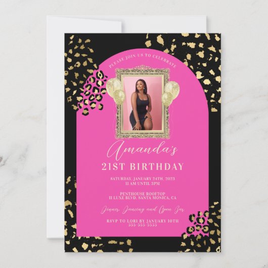 Rosa Leopard Print Birthday Einladung (Vorderseite)