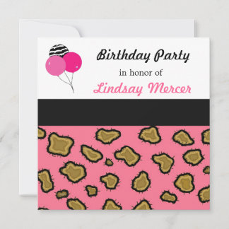 Rosa Leopard Print Birthday Einladung