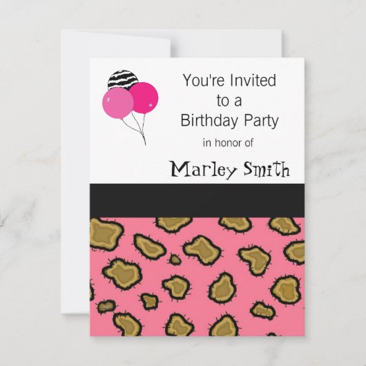 Rosa Leopard Print Birthday Einladungen (Vorderseite)