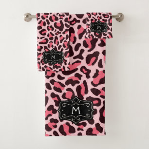 Rosa Leopard Print Monogram Badetuch Set
