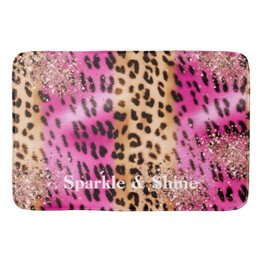 Rosa Leopard Print Rose Gold Glitzy Glitzer Badematte (Vorderseite)