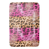 Rosa Leopard Print Rose Gold Glitzy Glitzer Badematte (Vorderseite Vertikal)
